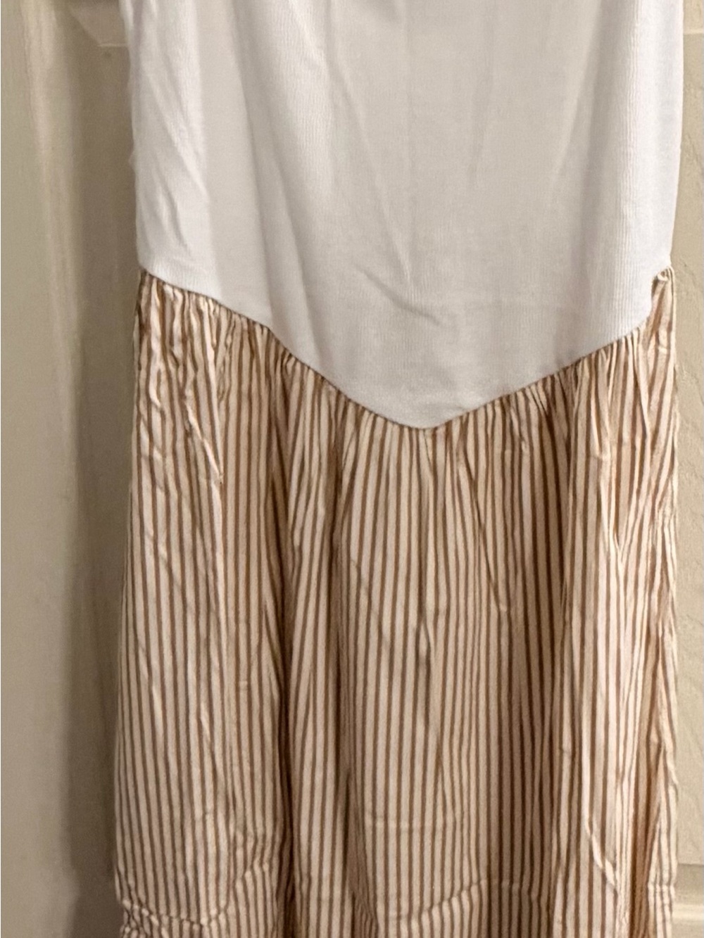 Neutral Stripe Midi - Cream and Tan sleeveless dress